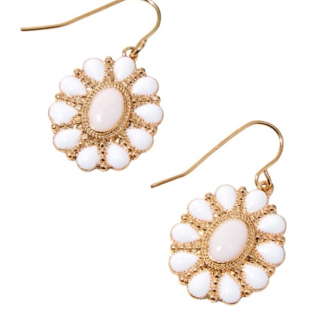 Gold and White Floral Earrings